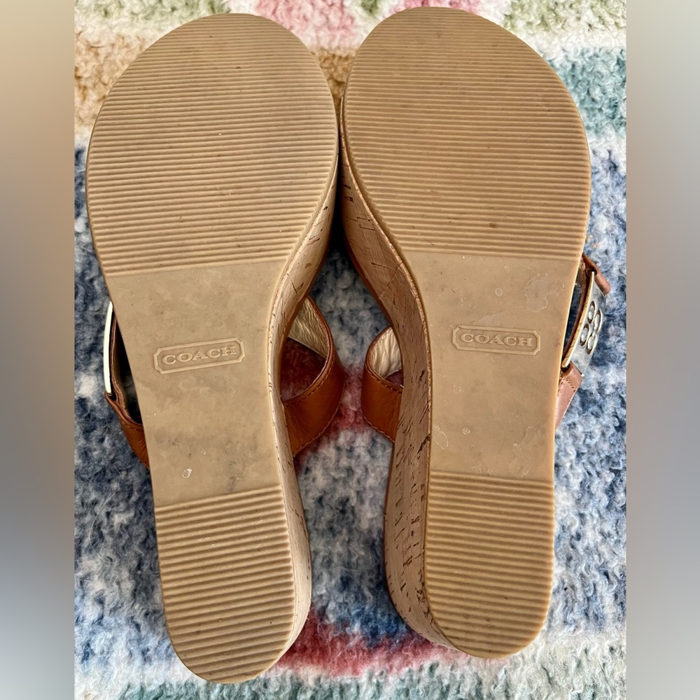 Coach Jan Women's Chestnut Leather Cork Wedge platform sandals Size 7B EUC! $168 - Picture 6 of 9
